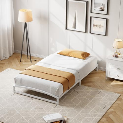 IDEALHOUSE Low Bed Frame, 6 in Twin Size Metal Platform Bed Frame, White | Arch Design, Heavy Duty Bed Frame, Strong Bearing Capacity, No Box Spring Needed, - color: 6 Inch White, size: Twin