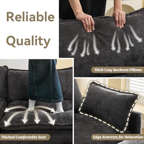 111'' Sectional Cloud Deep Seat Couch, Oversized Chenille U Shaped Sectional Sofa for Living Room Set, Comfy Upholstered Modular 5-Seats Sectional Sofa Couch with 2 Movable Ottoman, Dark Grey - color: Dark Grey, size: 111'' U Shape