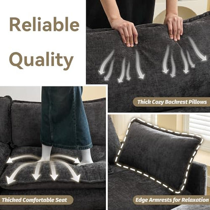 111'' Sectional Cloud Deep Seat Couch, Oversized Chenille U Shaped Sectional Sofa for Living Room Set, Comfy Upholstered Modular 5-Seats Sectional Sofa Couch with 2 Movable Ottoman, Dark Grey - color: Dark Grey, size: 111'' U Shape