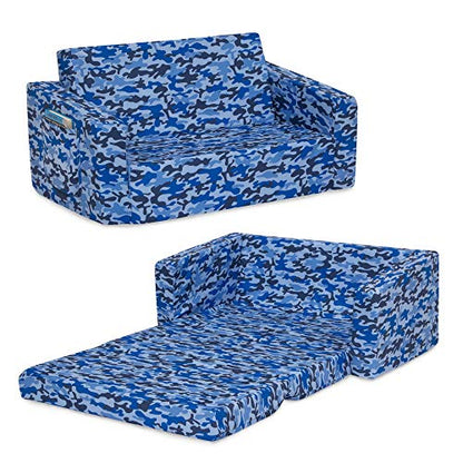 Delta Children Cozee 2-in-1 Sofa, 2-Seater Convertible Toddler Couch Sleeper, Wide 2-in-1 Flip Open Foam Chair for Playroom, Pet-Friendly, Bed Lounger, Comfy Play Sleeping Lounge Chair, Blue Camo - color: Blue Camo