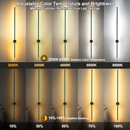 GOODATE Wall Sconces Set of Two with Remote, Stepless Colors 3000K-6500K & Stepless Dimming, Hardwire or Plug-in, 180° Rotate, LED Black Plug in Wall Sconces with Timer & Night Light, 39.4 Inches - color: Black, Stepless Color Temperature: 3000K-6500K, si