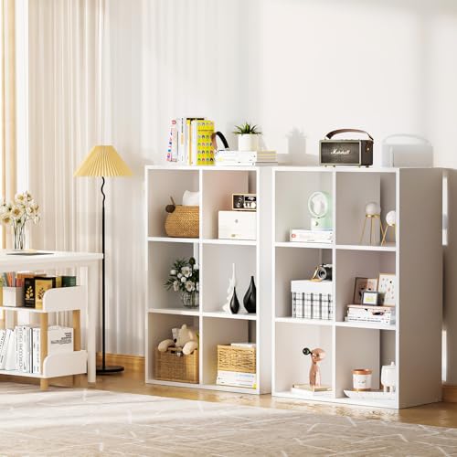COMHOMA 6 Wood Cube Storage Organizer with Open Back and Removable Back Panels, 11In White Cube Storage Bookshelf, Cubicle Shelf Bookcase for Home Office Bedroom Living Room, Vertical or Horizontal - color: 6 Cube Cloud