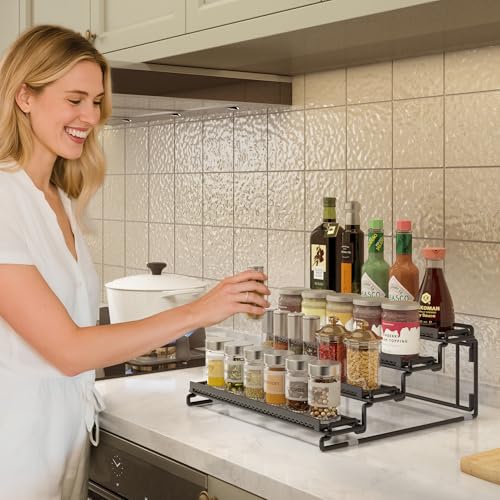 2 Pack Spice Rack Organizer for Cabinet, 4 Tier Black Seasoning Organizer Rack for Inside Cabinets, Countertop, Pantry Storage - size: 2S