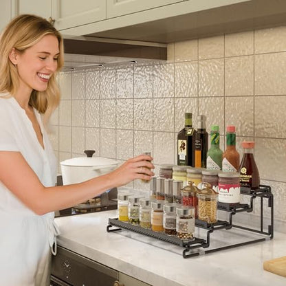 2 Pack Spice Rack Organizer for Cabinet, 4 Tier Black Seasoning Organizer Rack for Inside Cabinets, Countertop, Pantry Storage - size: 2S