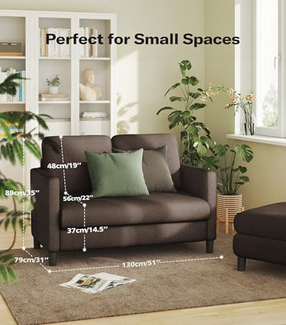 Welzona Loveseat, 51" Small Couch, Teddy Love Seat, Small Loveseat Sofa | Comfy Teddy Fabric, Tool-free Setup, Washable Covers, All-wood Small Sofa Couch for Living Room, Bedroom, Small Spaces, Brown - color: Brown, size: loveseat