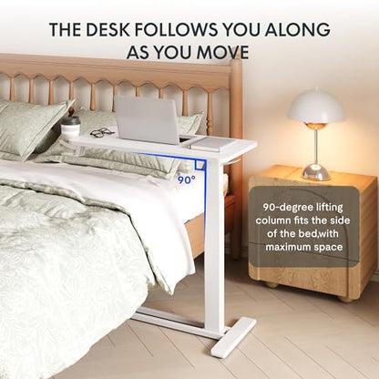 FLEXISPOT 28''Adjustable C Table Gas Spring Mobile Side End Table | Adjustable C table with Wheels, Bedside table for sofa and couch. Laptop Rolling Cart TV Tray, 27.6" W x 15.7" D,White - color: White, size: 28x16