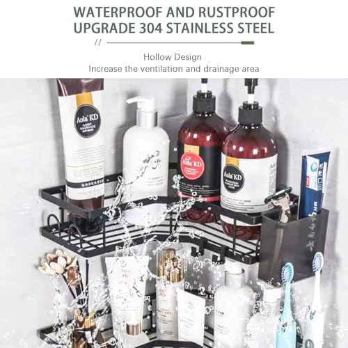 Rustproof Corner Shower Caddy 3 Pack,Stainless Steel Bathroom Storage Accessories,Durable No Drilling Shower Organiser,Adhesive Bathroom Shelves with Soap Holder Set,Black