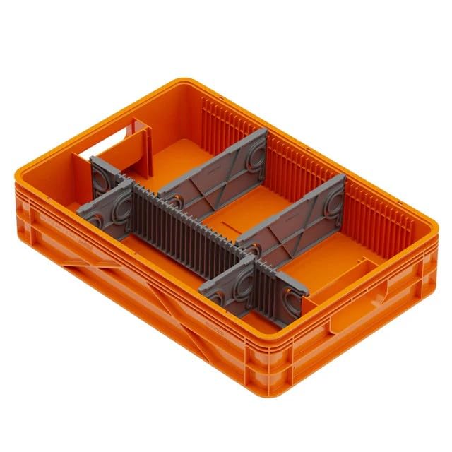 Quarter Crate 4-Pack Stackable Storage Bins, SIDIO Variety | Polypropylene, 14 dividers included, 19.16x12.75x4.57 in, over 1000 lb stack, lids sold separately - color: Sidio Variety