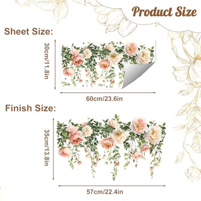 Flower Wall Decals, Removable PVC Stickers Indoor Decor | Vivid Rose Print, Peel and Stick Wall Decals Murals Art Decor , Wallpaper for Girls Bedroom Living Room Kitchen TV Background - style: Rose
