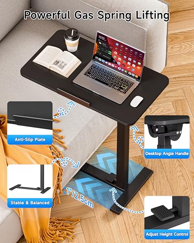 BIZUM Mobile Standing Desk Laptop Desk Pneumatic with Wheels 180° Tilt Top Hospital Bed Table Portable Rolling Cart Foldable Bedside Table for Hospital&Home Use, Black - color: Black