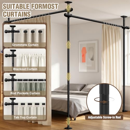 AKTOP Extra Long Room Divider Curtain Rod, No Drill Tension Rod, Black | Adjustable 3.5-11ft(H) x 42-233"(W), Heavy Duty Floor-to-Ceiling Design for Stability, Damage-Free Setup, Large Space Privacy - color: Black
