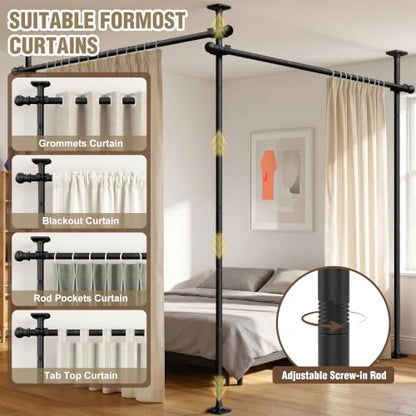 AKTOP Extra Long Room Divider Curtain Rod, No Drill Tension Rod, Black | Adjustable 3.5-11ft(H) x 42-233"(W), Heavy Duty Floor-to-Ceiling Design for Stability, Damage-Free Setup, Large Space Privacy - color: Black