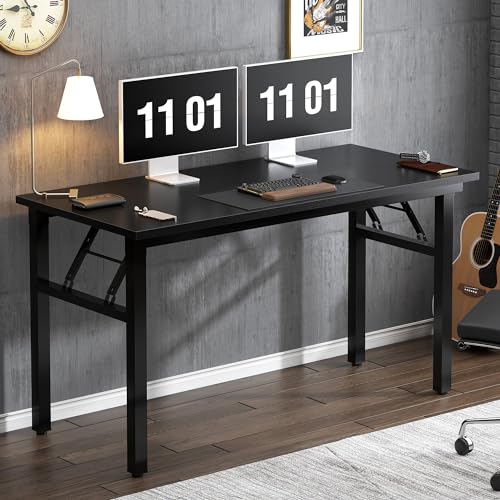 Need Computer Desk Office Desk 47 inches Folding Table with BIFMA Certification Computer Table Workstation No Install Needed, Black Brown | No-Assembly, Sturdy Foldable Desk for Home Office, Bedroom, Dorm Room, Student Study, Collapsible, Wide, Easy Stora
