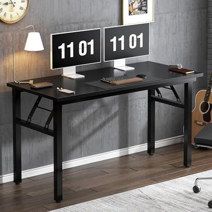 Need Computer Desk Office Desk 47 inches Folding Table with BIFMA Certification Computer Table Workstation No Install Needed, Black Brown | No-Assembly, Sturdy Foldable Desk for Home Office, Bedroom, Dorm Room, Student Study, Collapsible, Wide, Easy Stora
