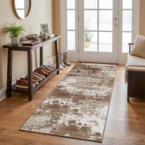 2x5 Brown Rug Runners for Hallways Kitchen Non Slip Washable Entryway Runner Rugs with Rubber Backing 5ft Long Carpet Runner for Laundry Room Bedroom, Low Pile Stain & Fade Resistant, Abstract Coffee - color: Brown, size: 2' X 5' (Runner)