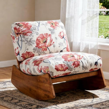 Armless Rocking chair, Upholstered Glider Lounge Chair, Pattern White | Comyf Chenill, Curved Solid Wood Base, for Living Room, Bedroom - color: Pattern White