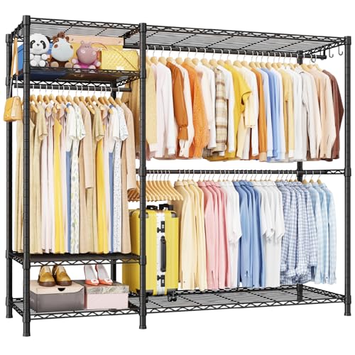 F7 Plus Clothes Rack, Clothing Racks for Hanging Clothes, Black | Heavy Duty Garment Rack, 6-Tiers Freestanding Portable Closet Storage Racks 68'' W × 14.6'' D × 76.6'' H, Max Load 850 Lbs - color: Black, size: F7 Plus
