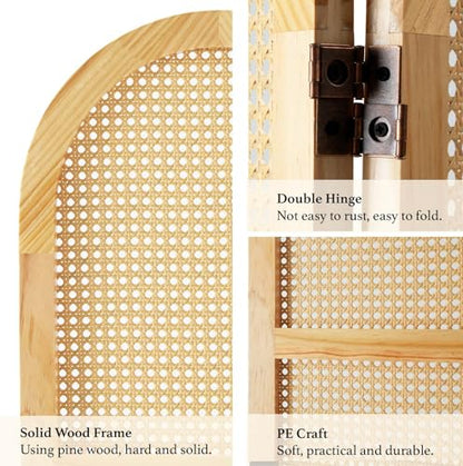 Svimi Room Dividers and Folding Privacy Screens, Pine Wood 5.6 Ft Double Hinged Rattan Partition Freestanding Wall Room Divider for Home - 3 Panels (Natural) - color: Natural