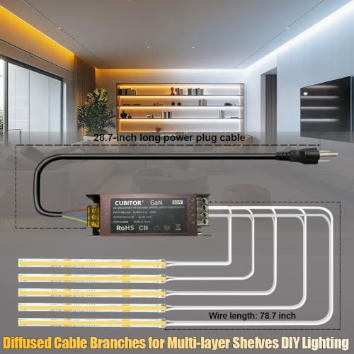 확산 CCT COB LED 조명 스트립, 5롤 x 9.1m(3.28피트), 2700K-6500K 조도 조절 가능, 스마트 변압기 지원 리모컨/앱/알렉사 음성 제어, 디스플레이 케이스, 책장, 주방 캐비닛 아래 DIY 조명 - color: 1.5롤 x 1.9m(3.28피트)