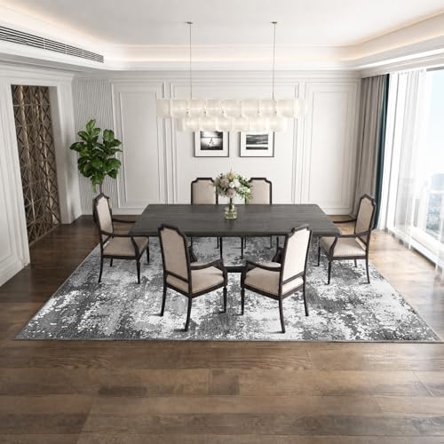 Washable Rug 9x12 Area Rugs for Living Room Bedroom Carpet Grey | Indoor Vintage Abstract Boho Large Rug Non Slip Faux Wool Rugs for Dorm, Dining Room Table, Nursery, Kids Playroom, Gray - color: Grey, size: 9' X 12' (Rectangular)
