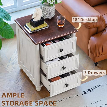RWYHG 18" Night Stand with 3 Drawers, Farmhouse Modern Nightstand | White Bedside Table, Open Storage Shelf, Solid Wood Legs, Bed Side End Tables for Bedroom Living Room - color: Elegant White, style: 3 Drawers