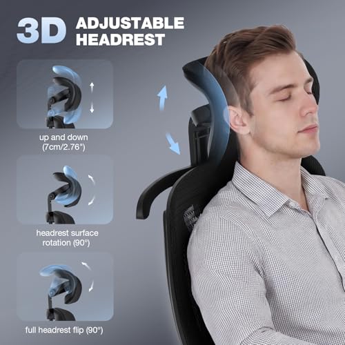 MALOL Ergonomic Office Chair, 400lbs High Back Mesh Desk Chair with 6D Armrests, 3D Headrest, Adjustable Lumbar Support, Seat Depth Adjustment, Tilt Lock, Metal Base & PU Wheels, Black - color: Black