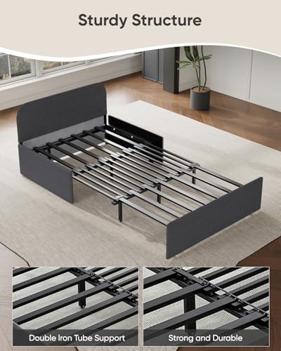 43.3" Twin Size Pull Out Sofa Bed，3-in-1 Linen Convertible Sleeper Sofa Bed,Loveseat Pullout Bed with Pillows and Tri-fold Mattress for Small Space/Bedroom,Dark Grey - color: Dark Grey, size: Twin