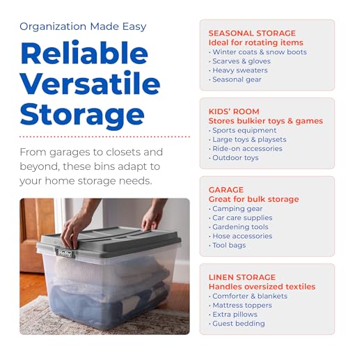 Hefty 72 Qt Hi-Rise Storage Bin with Lid, Stackable Plastic Storage Container, Organizer for Home, Garage & Closet, 6 Pack, Gray - size: 72 QT - 6 Pack