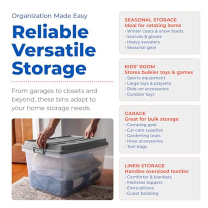 Hefty 72 Qt Hi-Rise Storage Bin with Lid, Stackable Plastic Storage Container, Organizer for Home, Garage & Closet, 6 Pack, Gray - size: 72 QT - 6 Pack