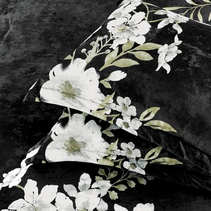 Sunshine Nicole Reversible Comforter Set, Printed Distressed Velvet Front and Sold Distressed Velvet Reverse, 3 Pieces Black Queen, with Soft Polyester Fill - color: Black, size: Queen