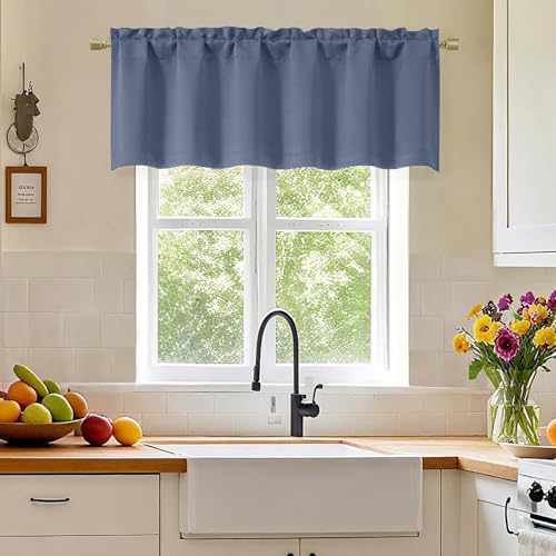 Simplebrand Denim Valance for Windows, Short Blackout Curtains for Bathroom/Laundry/Basement Windows with Rod Pocket, Thermal Insulated Solid Curtain Valance, Each 60Wx18L Inches, 1 Piece - color: Denim, size: 60"W x 18"L (Pack of 1)