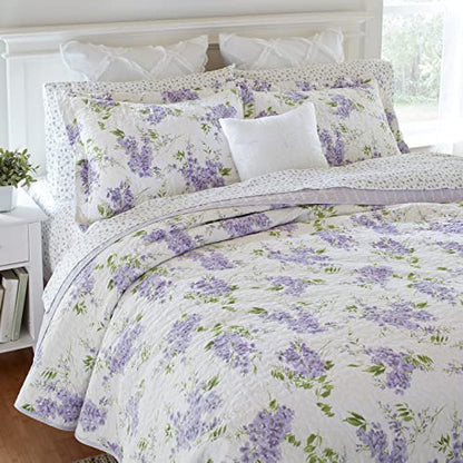 Laura Ashley – Queen Quilt Set, Soft & Lightweight Bedding with Matching Shams, Reversible Floral Room Decor, College Dorm Room Essentials (Keighley Purple) - size: Queen