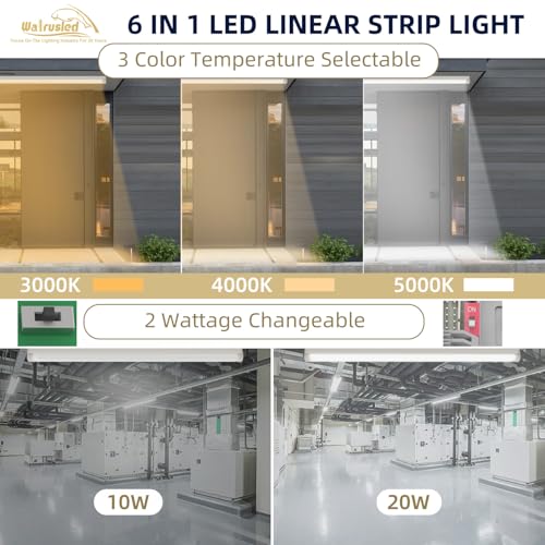 2FT Tri-Level Motion Sensor LED Linear Strip Emergency Stairwell Light w/Remote, CCT 10W/20W Selectable 125lm/W, Battery Backup, 30K/40K/50K, Dimmable 2 Foot Commercial Shop Ceiling Light Fixture, ETL