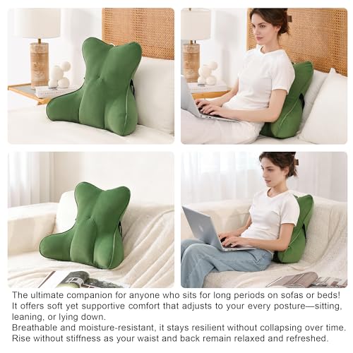 Lumbar Support Pillow(Pat. Pend) for Lower Back Pain Relief – Multi-Functional Ergonomic Lumbar Cushion, Reading Pillow for Office Chair, Car Seat & Sofa,Olive Green - color: Olive Green