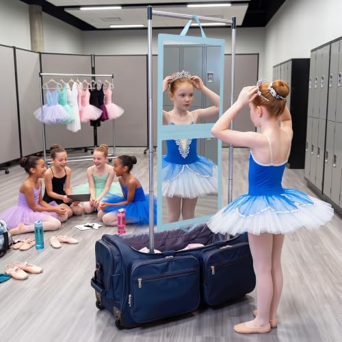 Portable Foldable Hanging Dance Mirror, Travel Acrylic Full Length, Blue | Fabuday Folding Body Mirror for Dress Camping Dance Competition Gifts for Kids Girls Compact Full Mirror - color: Blue