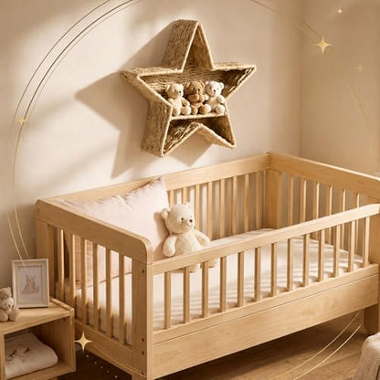 Star Nursery Wall Shelf Decor Boho Rattan Wicker Floating Shelves Handwoven Natural Rattan Hanging Organizer Storage Basket for Small Books Toys Nursery Bathroom Living Room Bedroom Corner - style: Star