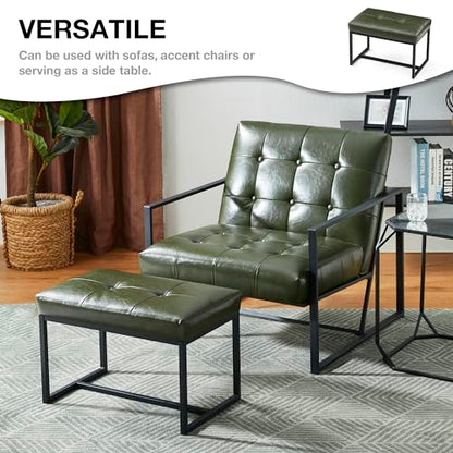 Glitzhome Ottoman Bench Pack of 2, Modern PU Leather Vanity Stools Chairs with Metal Frame, Makeup Stool Padded Foot Rest Stool for Living Room Vanity, Entryway, Bathroom,Green - color: Green, Pack of 2