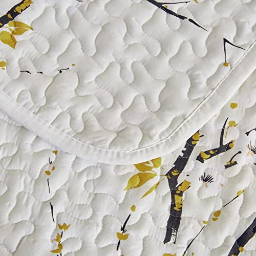 Quilt Set King Size Cream White with Black Branch Bedding Set 88x88 Soft Microfiber Lightweight Coverlet Bedspread Summer 3 Pc Bed Cover for (1 Quilt+ 2 Shams) - color: Cream, size: King(102x88)