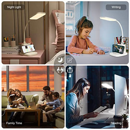 LED Desk Lamp with 10W Wireless Charging & Pen Holder, Snow White | CRI 95, 800LM, Stepless Dimming, 3 Modes, 360°Flexible Arm, Touch, Study Table Lamp for Home Office, Dorm Room, with Adapter - color: Snow White