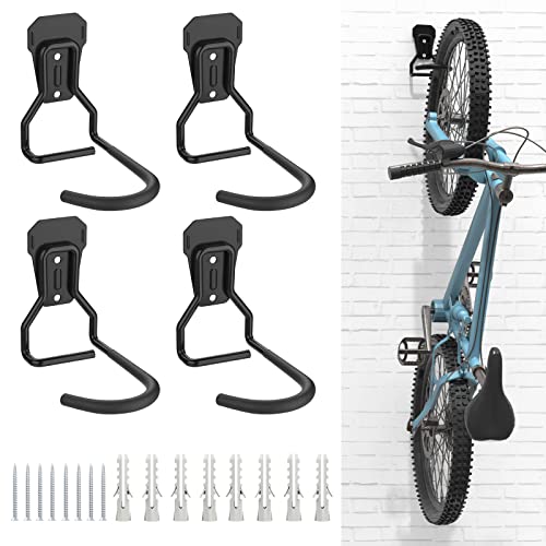 Housolution Bike Wall Mount with Fixed Hook, [4 Pack] Bike Storage Rack | Bike Rack Vertical Stand for Garage - Easily Hang/Detach - with Screws Iron Bike Hanger Brackets - size: 4 Pack