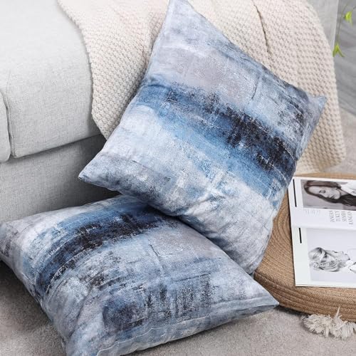 Throw Pillow Covers for Couch, 22x22 Inch, Set of 2, Grey Blue | Decorative Throw Pillow Covers Cushion Covers for Couch Bedroom Sofa Living Room - color: Blue and Grey, size: 22" x 22" (Pack of 2)