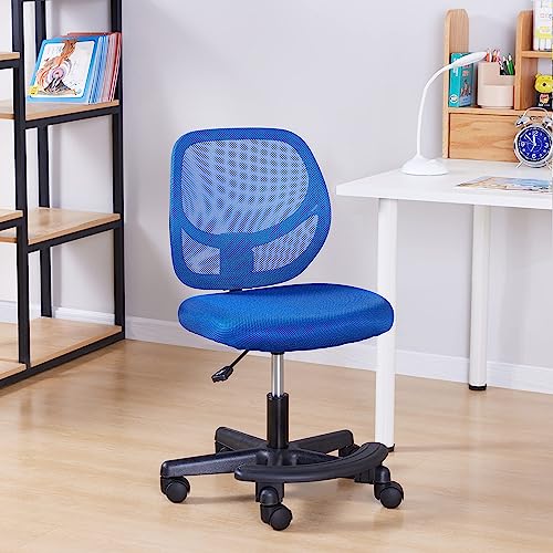 Amazon Basics Kids Adjustable Height Mesh Low-Back Swivel Desk Chair with Footrest, Rolling Study Chair, Armless, Blue - color: Blue