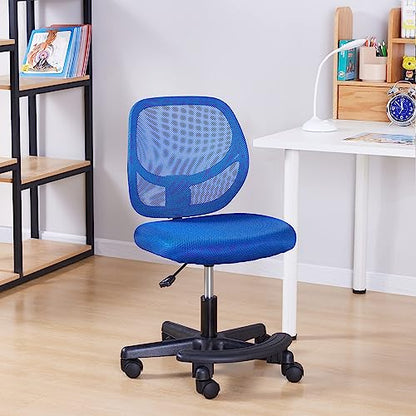 Amazon Basics Kids Adjustable Height Mesh Low-Back Swivel Desk Chair with Footrest, Rolling Study Chair, Armless, Blue - color: Blue