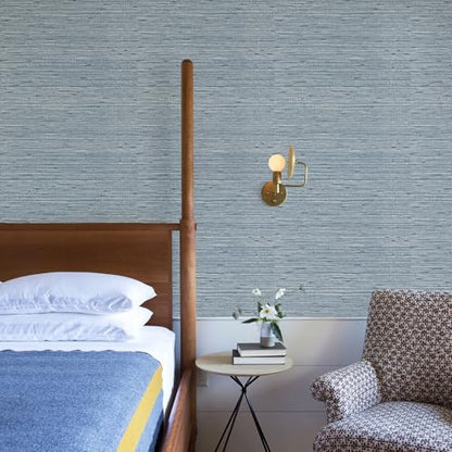 HueBurst Grasscloth Peel and Stick Wallpaper 17.3" x 197" Blue Textured Grasscloth Wall Paper Renter Friendly Wallpaper Self Adhesive Removable for Bathroom Bedroom - color: Blue, size: 17.3" x 197"