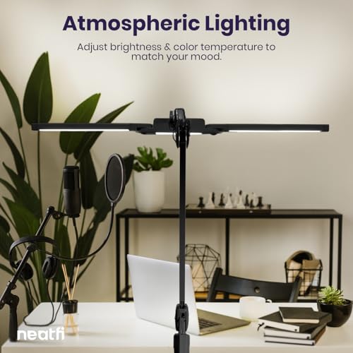 Neatfi Pro LED Desk Lamp | 3,000 Lumens | Dimmable 30W Desk Light | 360 SMD LEDs | CRI 95 | Adjustable Color Temperature | Home, Office, or Workbench (Black, 41-Inch, CCT with Clamp) - color: Black