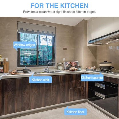 2 Rolls Caulk Tape Self Adhesive, Bathroom Waterproof White Caulking Sealant Strip Peel & Stick Wallpaper Floor Tile Toilet Tub Sink Backsplash Kitchen Wall Decor, Easier to Use Than Silicone Caulk - style: White