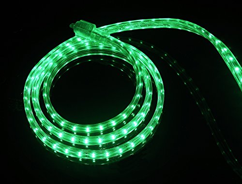 UL Listed, 20 Feet, 2100 Lumen, Green, Dimmable, 110-120V AC Flexible Flat LED Strip Rope Light, 360 Units 3528 SMD LEDs, Indoor Outdoor Use, Accessories Included, Ready to use - color: Green