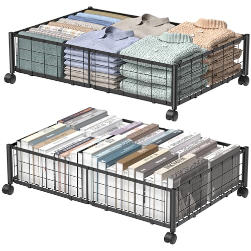 Hleelomi Under Bed Storage with Wheels, 360° Rotating, No-Assembly Underbed Storage Containers, 2PACK - size: 2 Pack without Cover