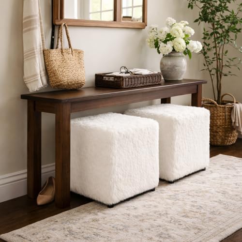 HomePop 16" Cube Ottoman - White Faux Fur - color: White Faux Fur