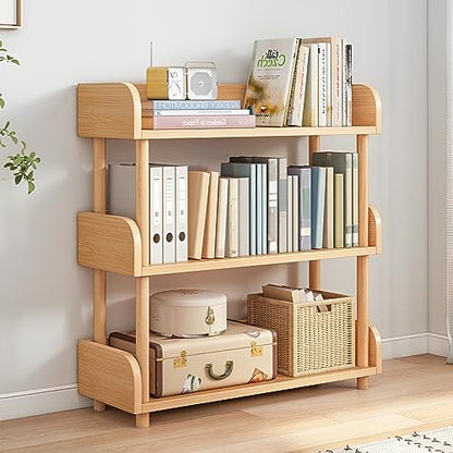 3-Tier Wooden Open Bookcase, Oak | Modern Display Bookshelf with Top Edge, Solid Wood Frame, Home and Office Storage - color: Oak, size: 3-tier